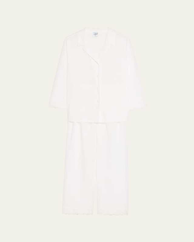 Conny Lace-Trim Cropped Cotton Pajama Set